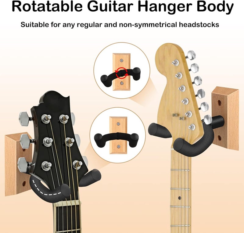DOMMI Guitar Wall Mount 4 Pack, Guitar Hanger with Rotatable Soft Hook for All Size Guitars, Hardwood U-Shaped Guitar Holder Wall Mount for Acoustic, Electric Guitar, Bass - Image 4